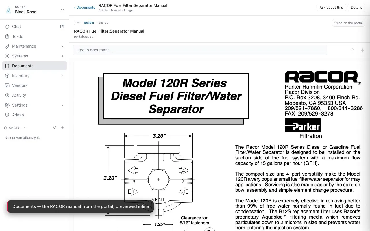 Racor fuel filter manual previewed in the documents library